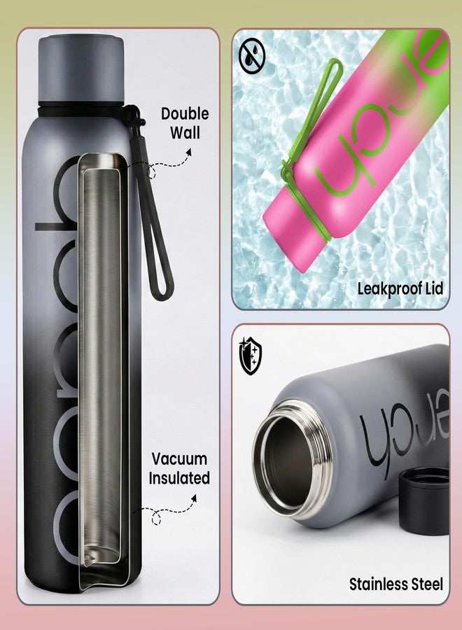 Perch Zion Hot & Cold Steel Water Bottle Set of 2 (720 ml Each), ISI Certified, Vacuum Insulated | Leak Proof, BPA-Free | for Couples, Gift for His & Her |Kids, Men & Women|Cloud Black & Green-Pink - Image 3